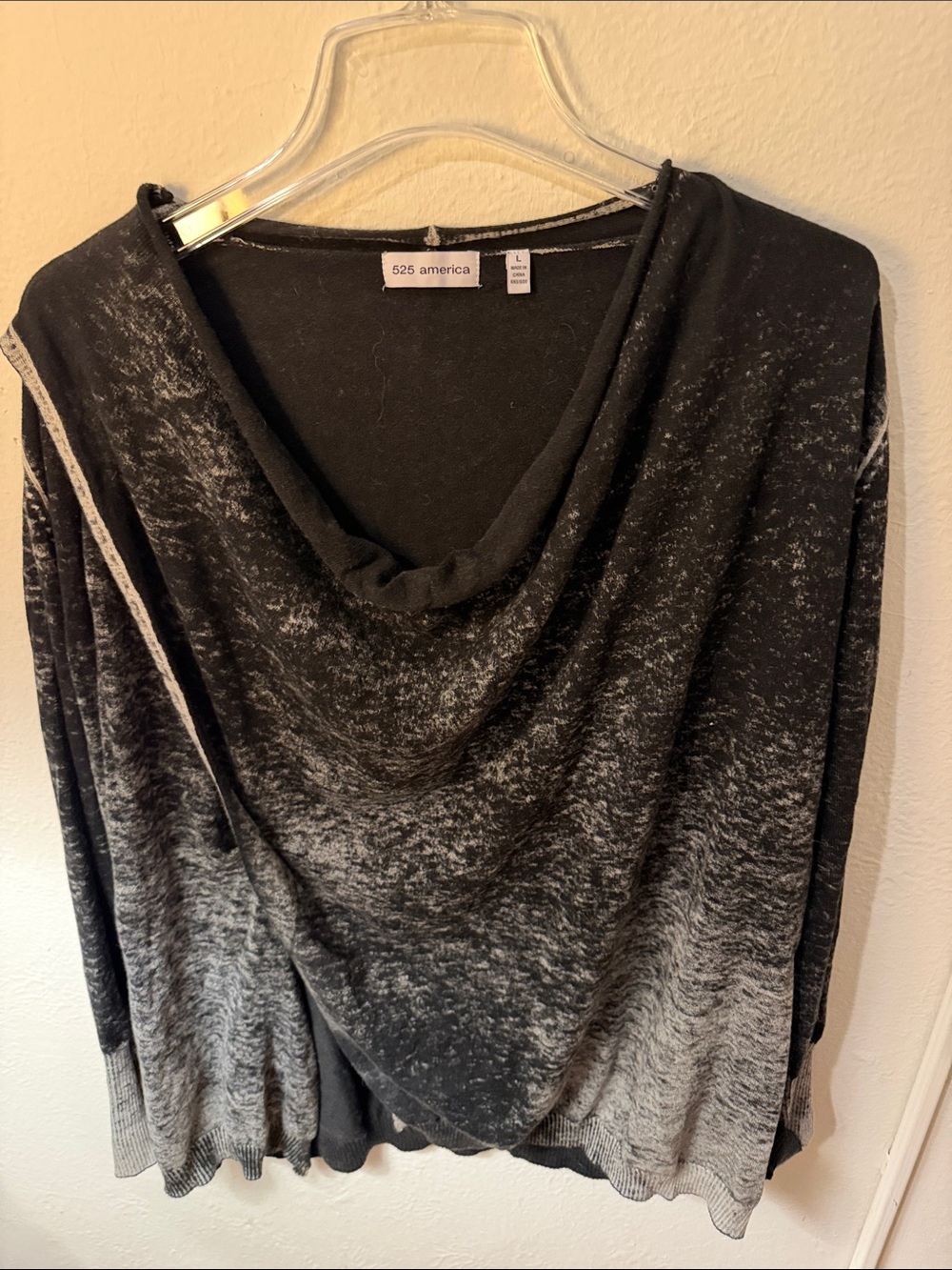 525 America Black and Gray Ombre Cowl Neck Sweater